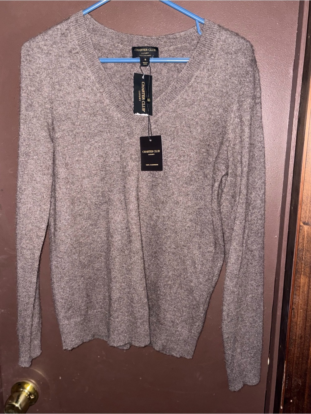 Charter Club Women's V-Neck Sweater in Taupe Heather